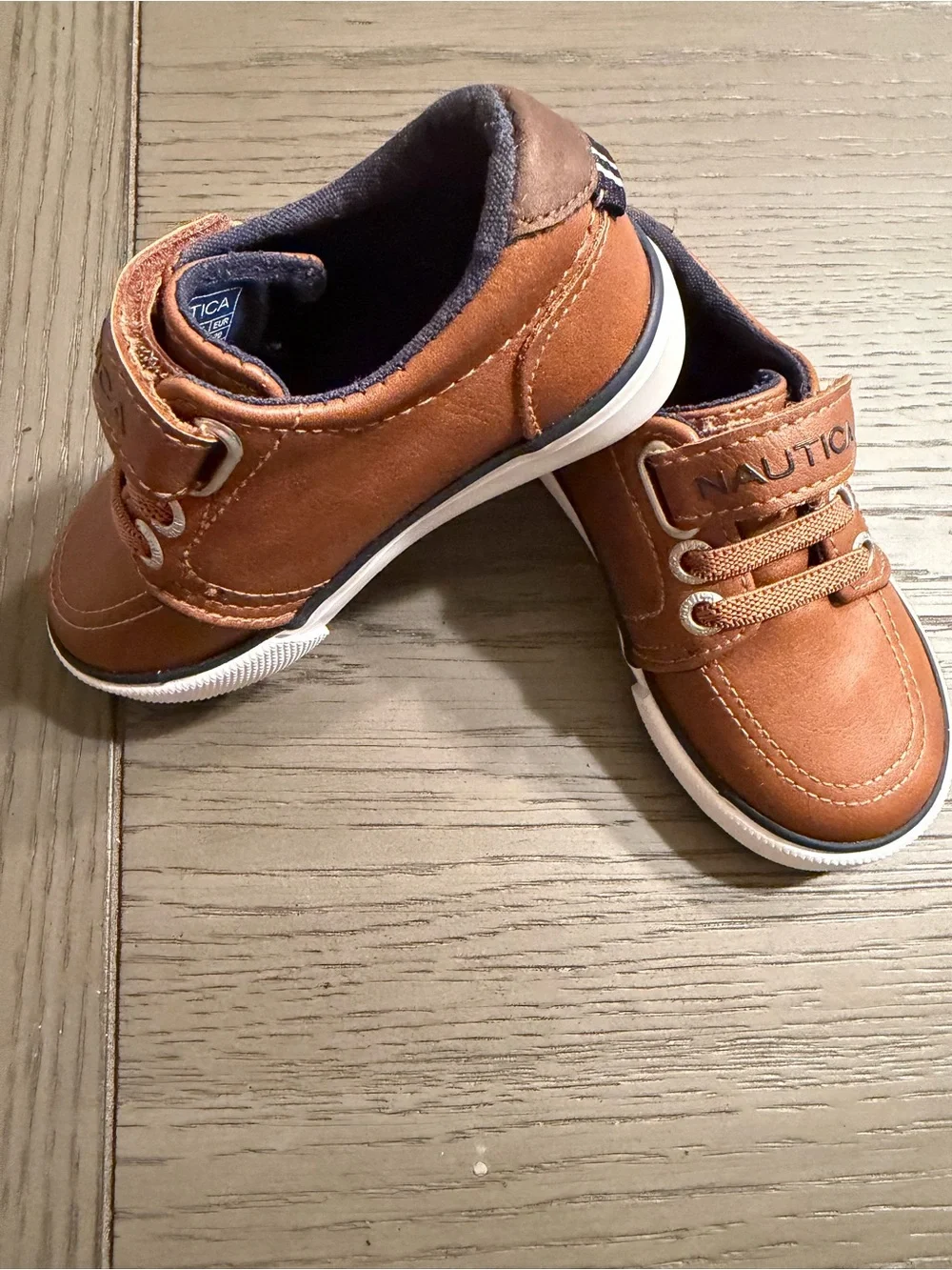 Nautica Toddler Tan Leather Hook-and-Loop Boat Shoes